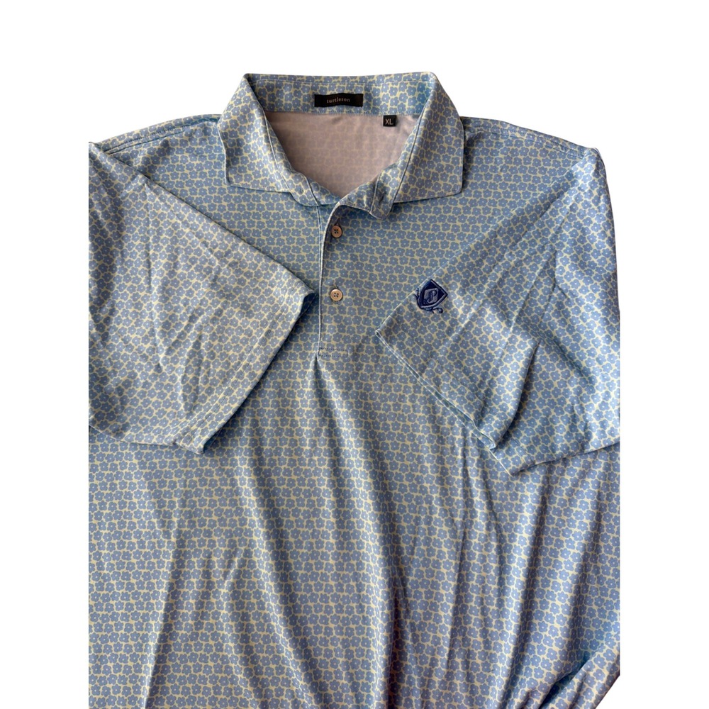Turtleson Mens XL Blue Green Floral Performance Golf Polo Shirt Short‎ Sleeve